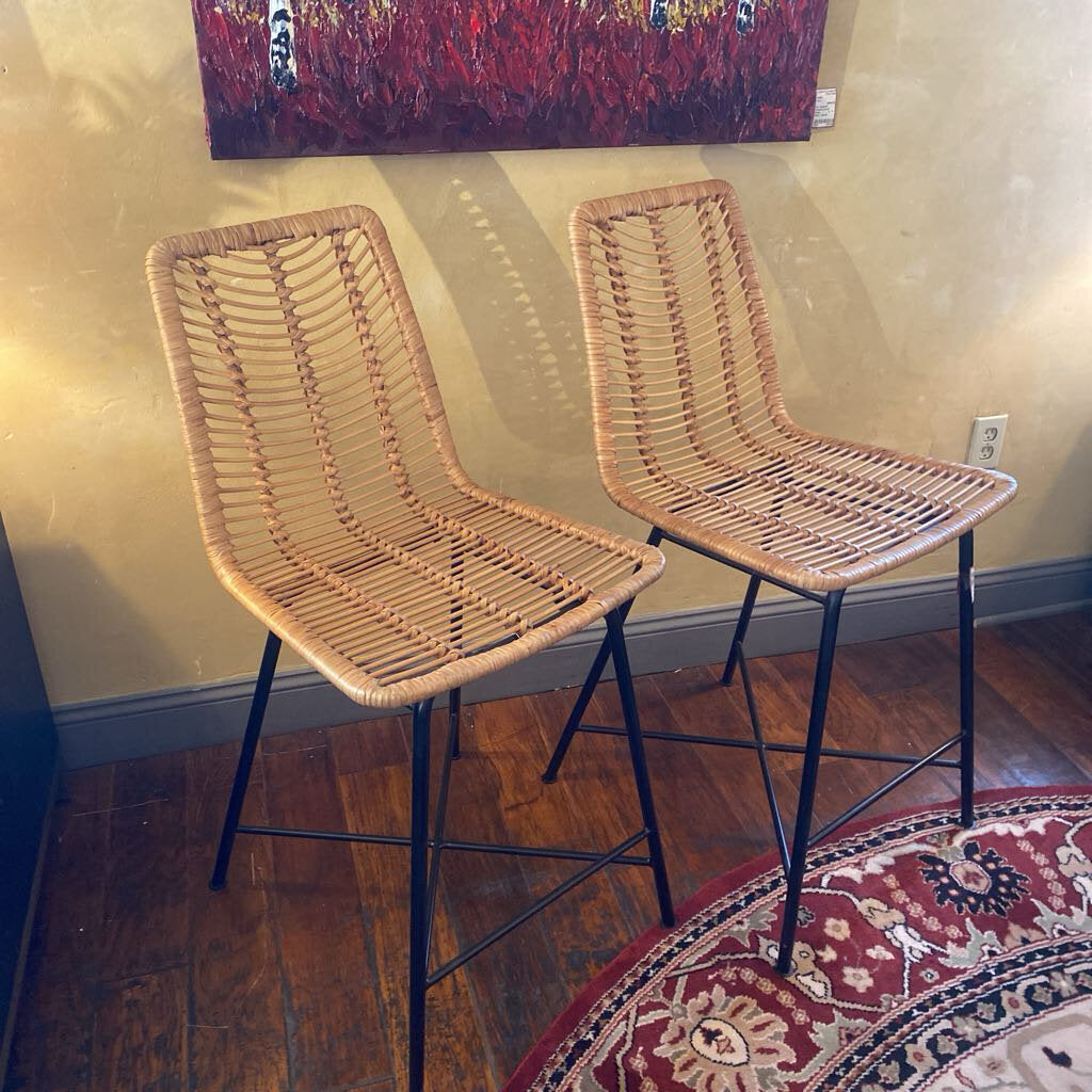 Rattan Bar Stools - Set of 2