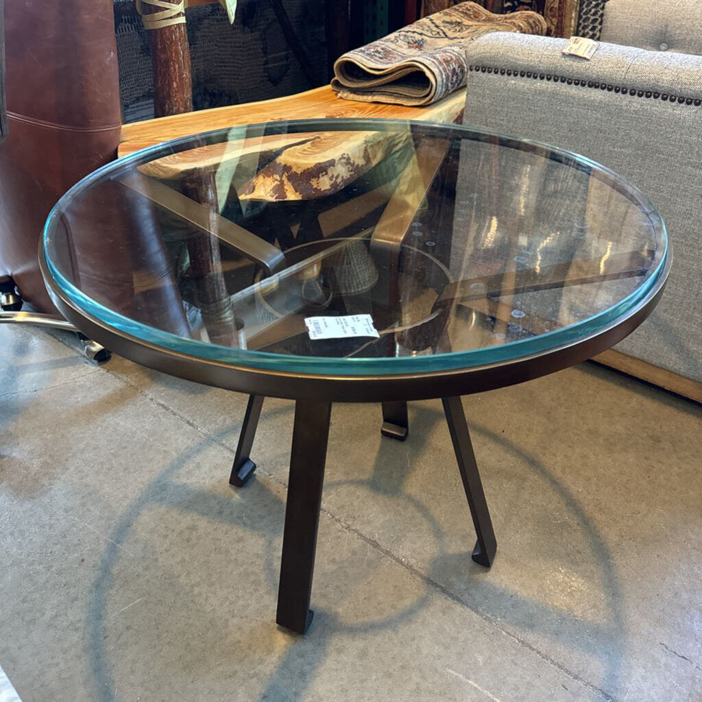 Round Side Table With Metal Base