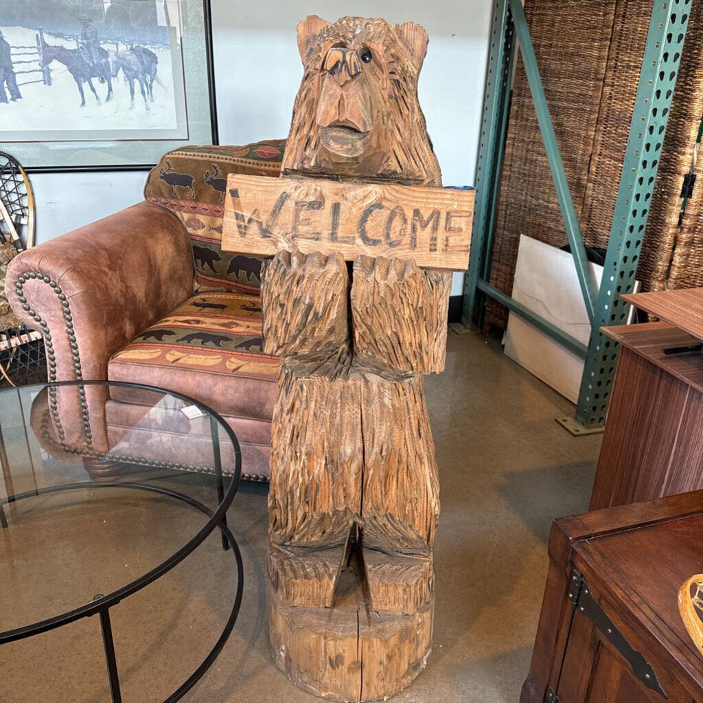 Wood Carved Welcome Bear