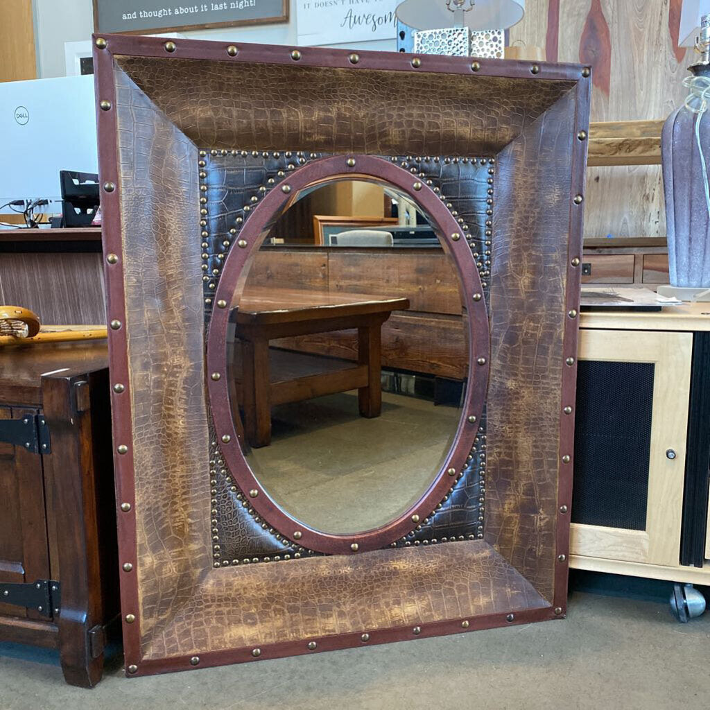 Embossed Leather Framed Mirror