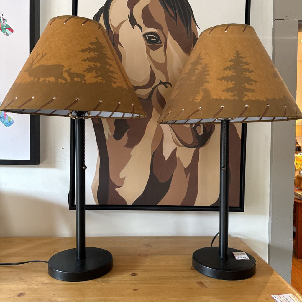 Metal Base Lamps With Deer Shade - Set Of 2