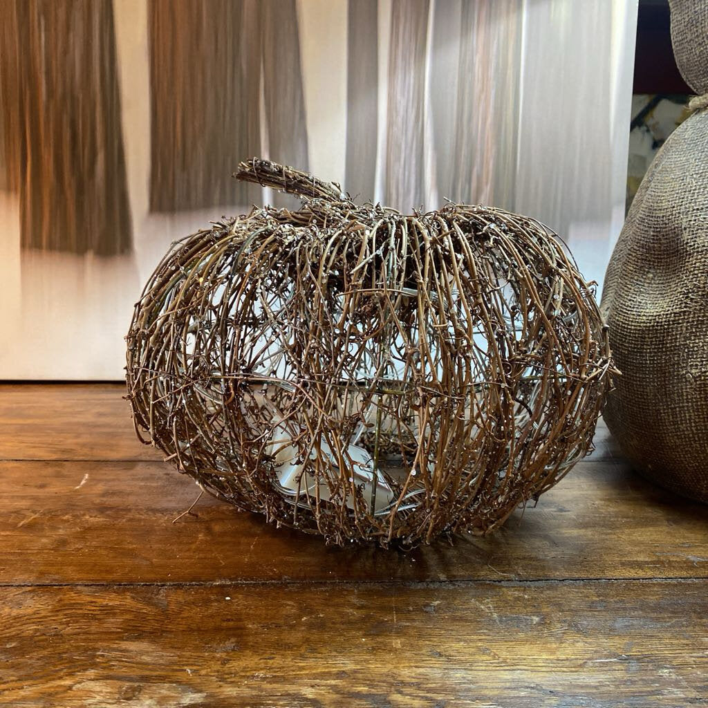 Twig Pumpkin With Battery Operated Lights