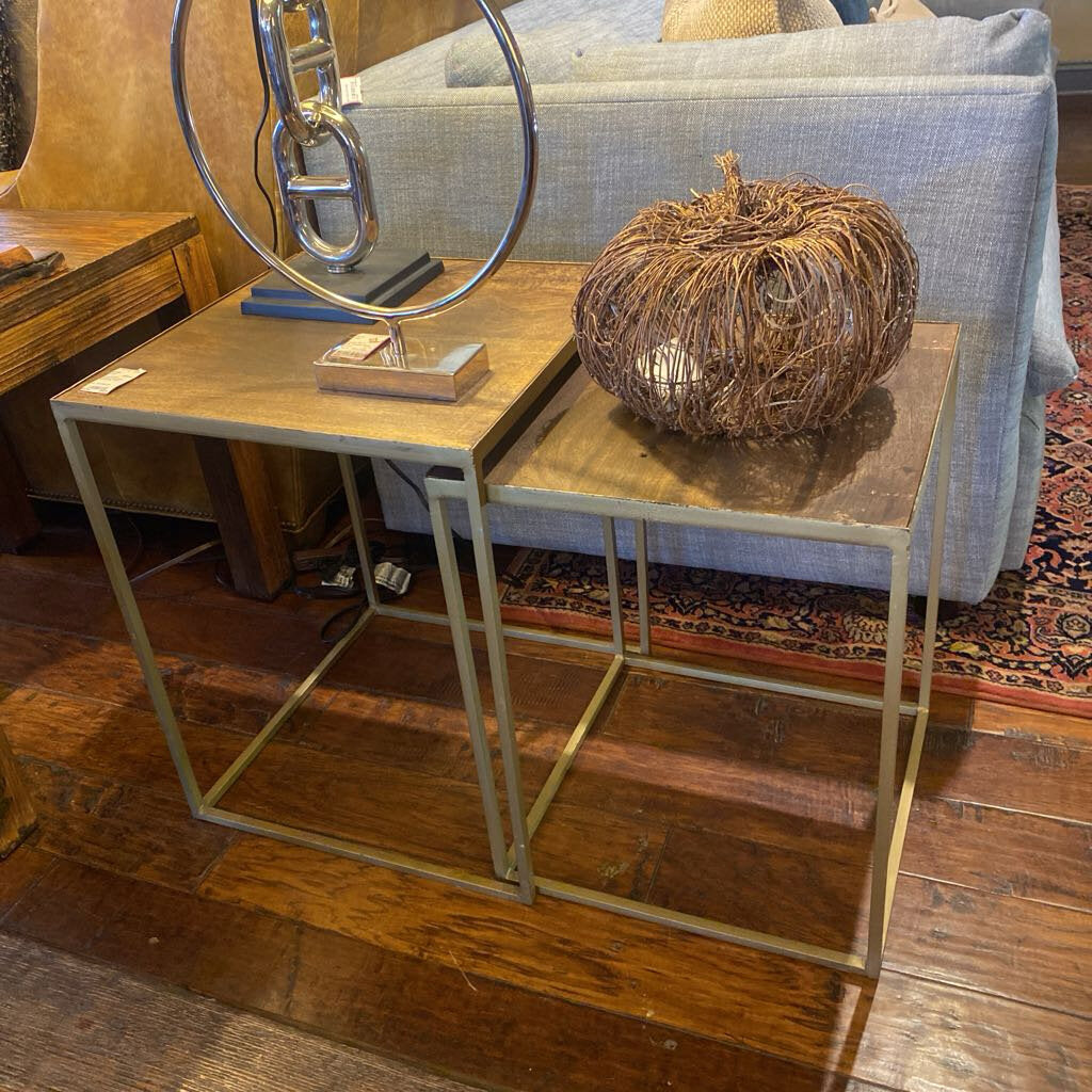 Gold Iron And Wood Top Nesting Tables
