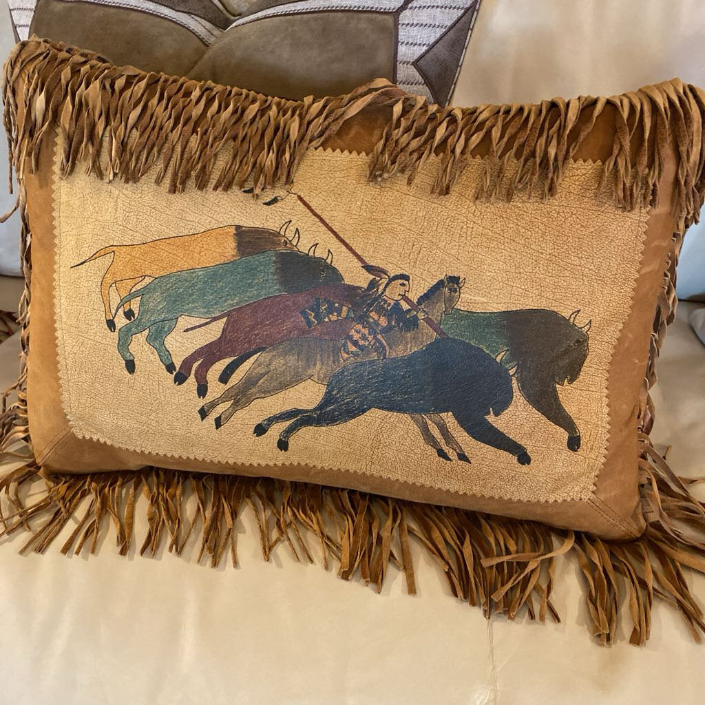 Double D Ranch Home Buffalo Leather Pillow
