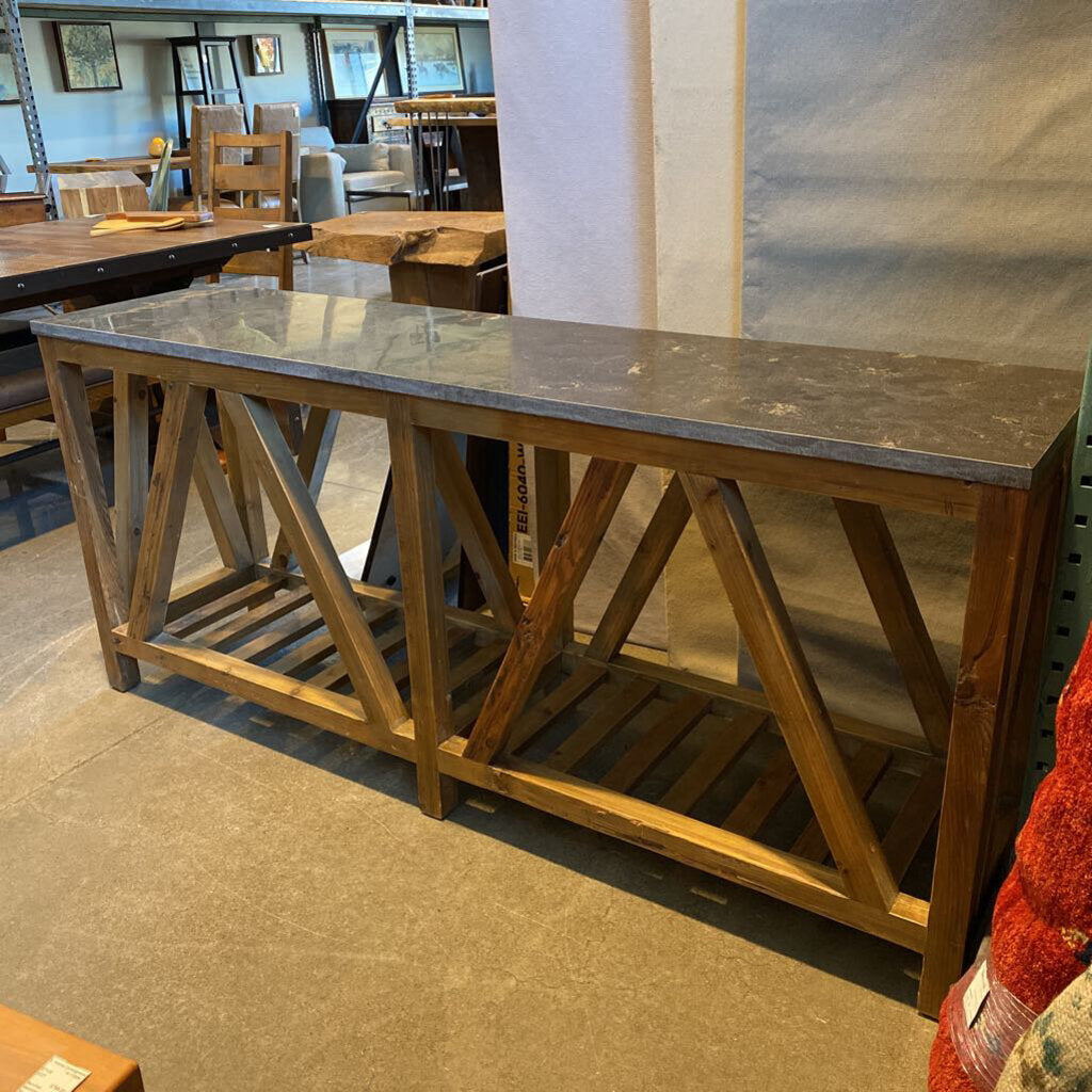 Reclaimed Wood Console With Stone Top