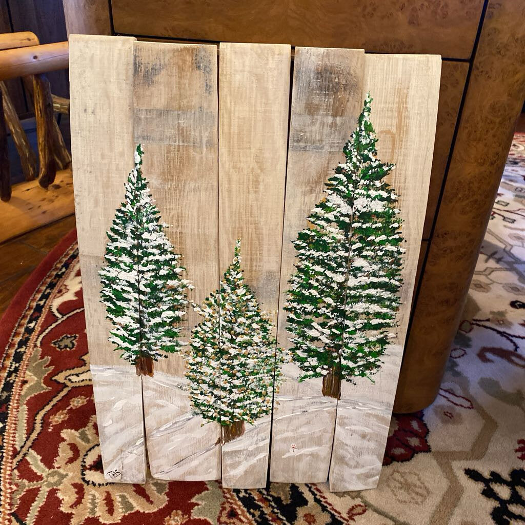 Hand Painted Trees On Barrel Staves