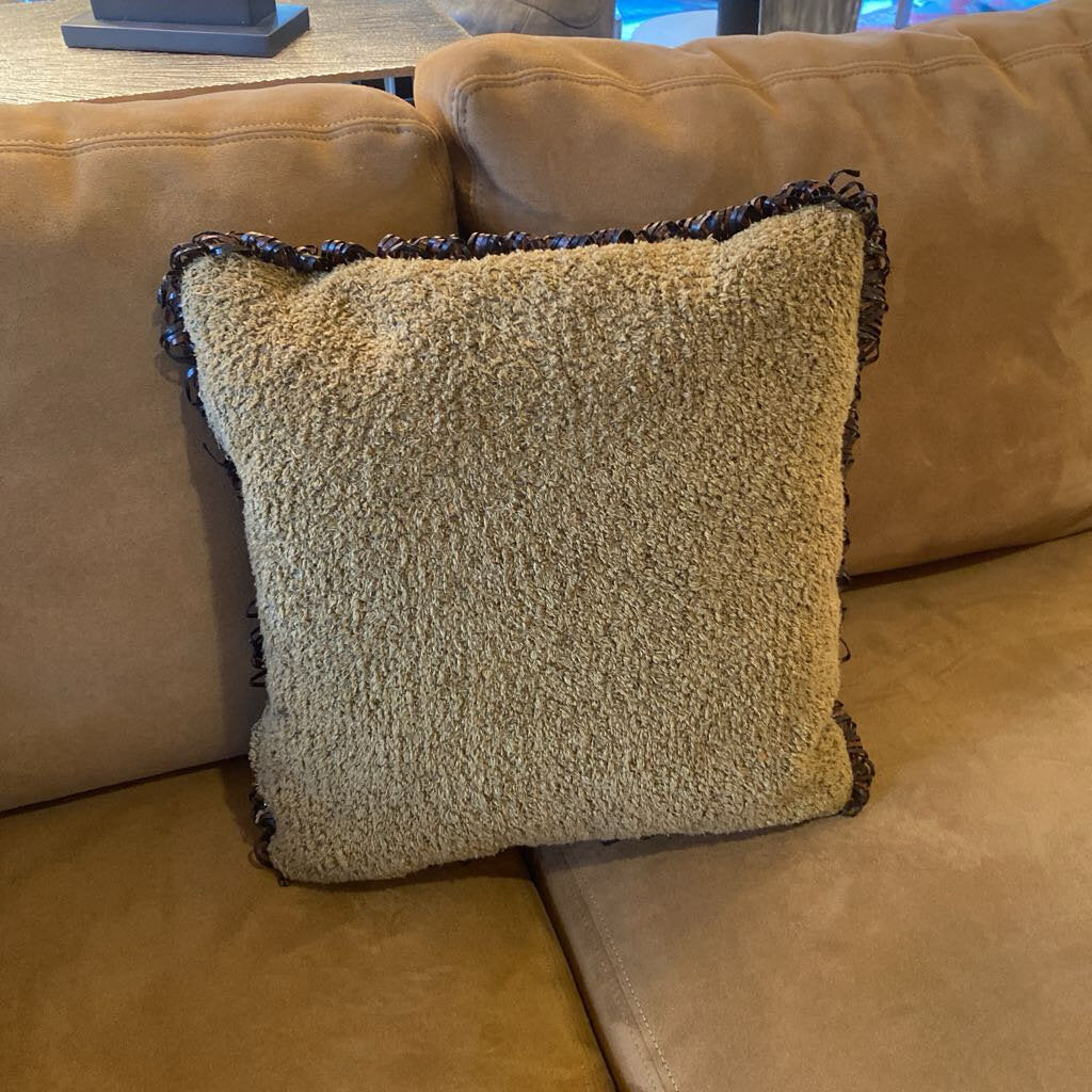 Green Boucle Pillow With Fringe