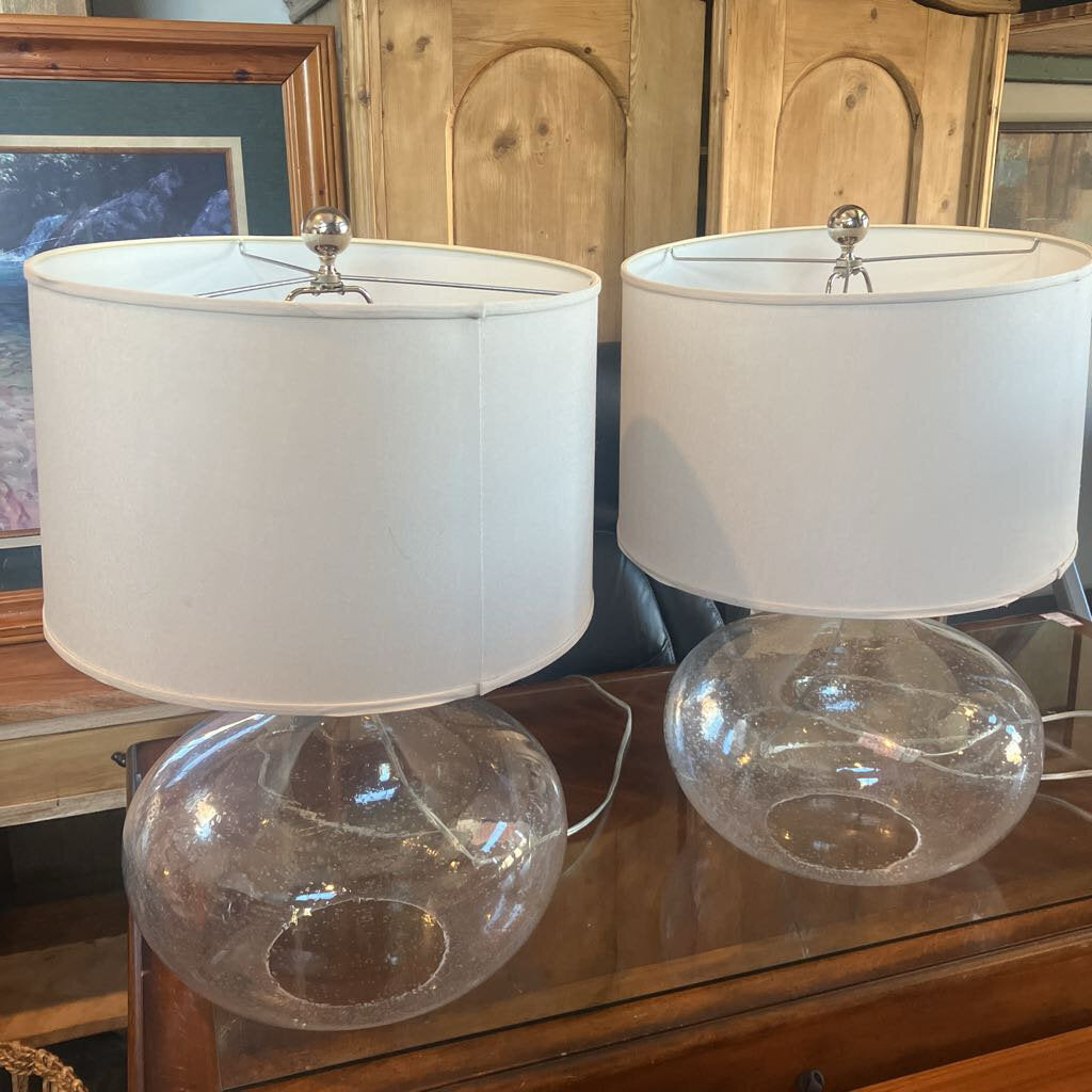Round Glass Base Lamp - Set Of 2