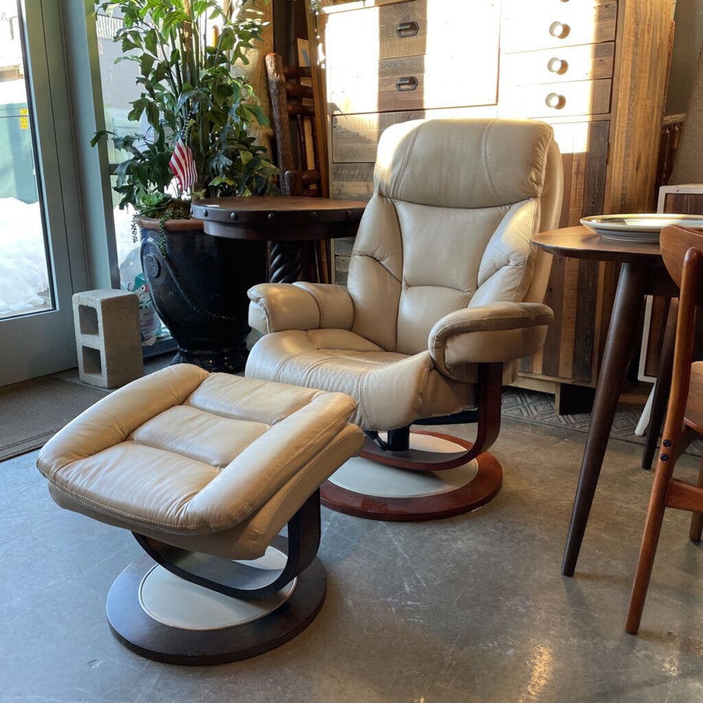 Reclining Swivel Arm Chair and Ottoman
