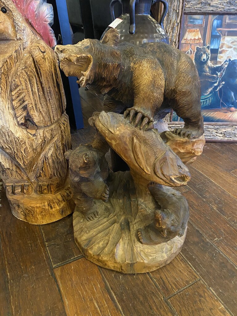 Carved Wood Bear With Fish