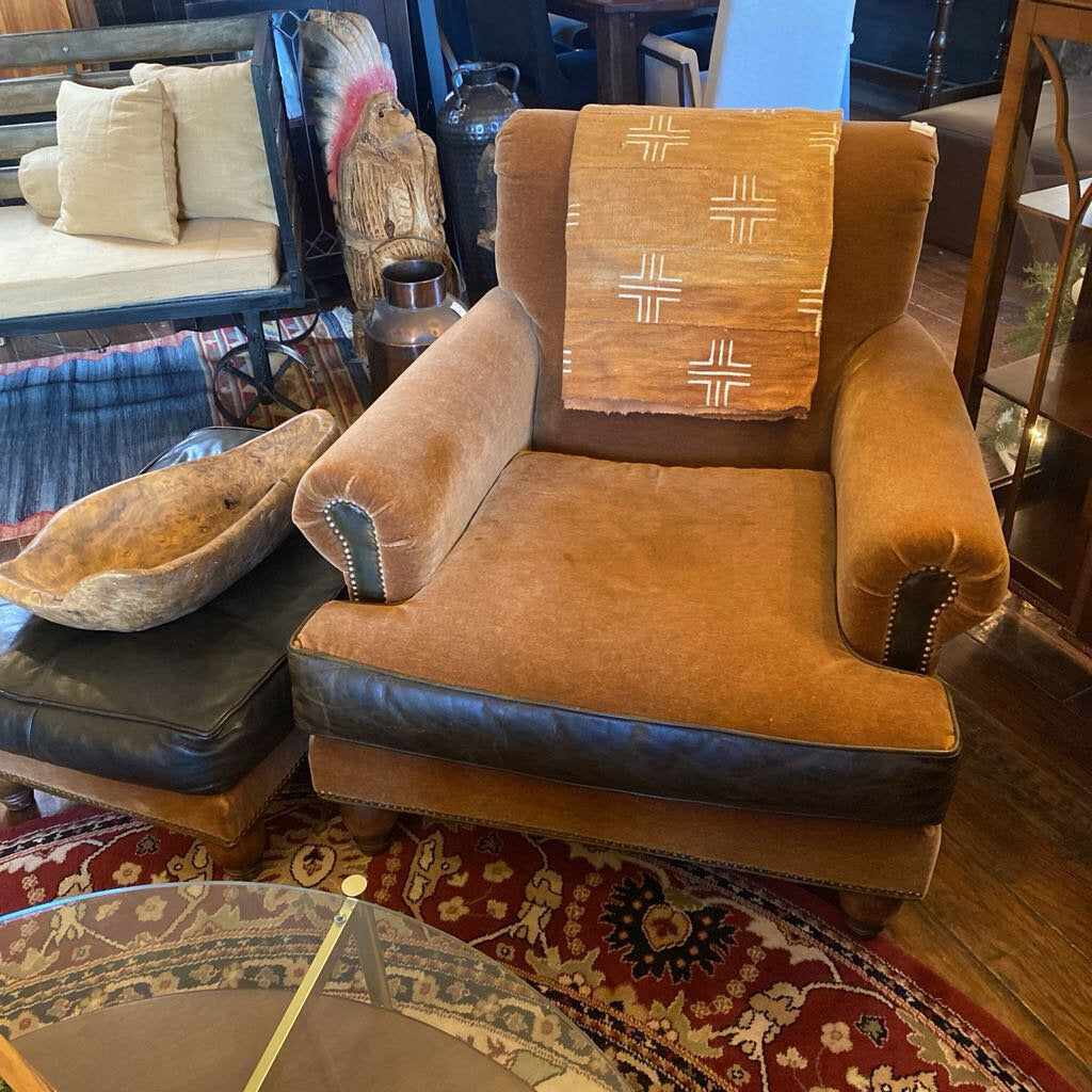 Hooker Mohair And Leather Chair With Ottoman
