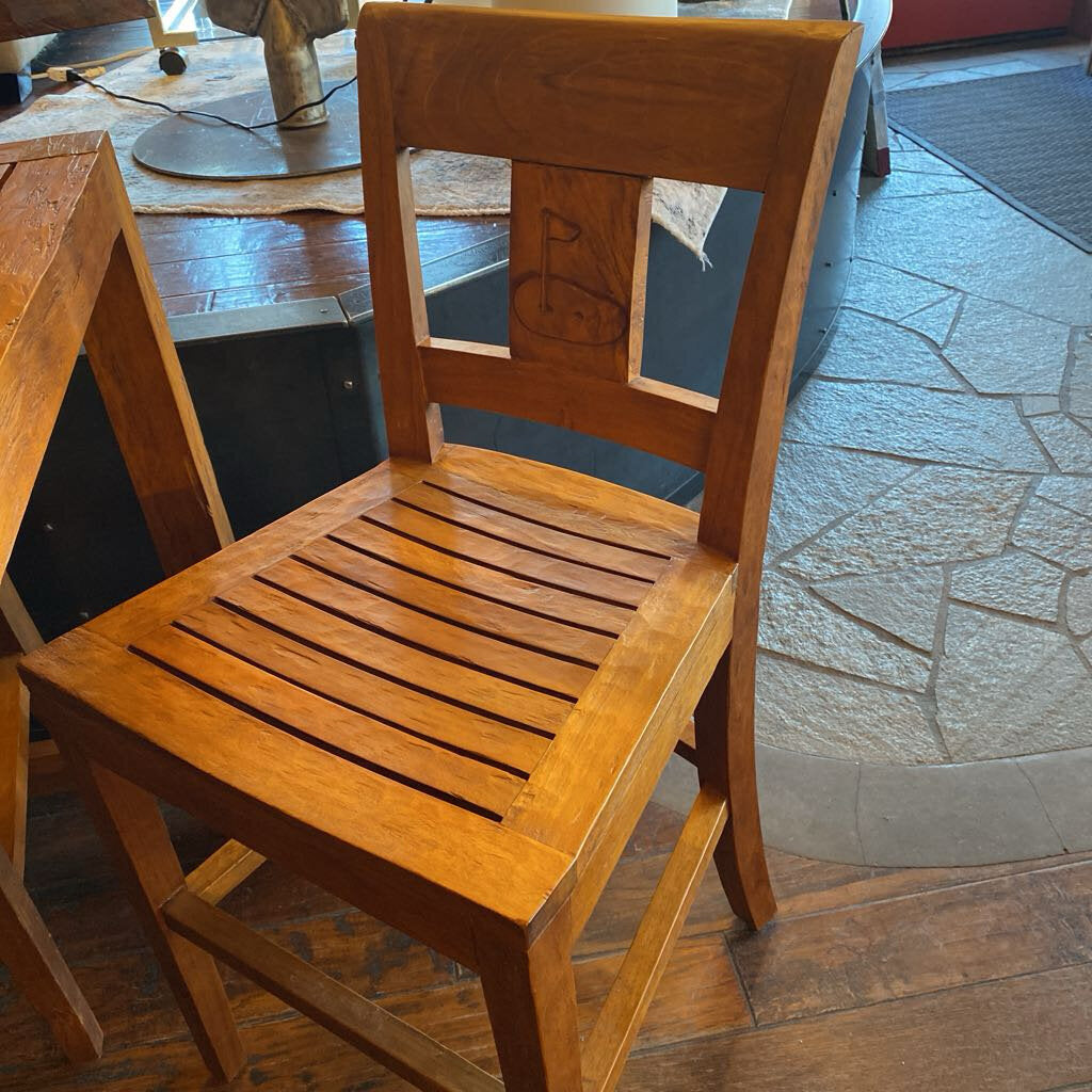 Teak Bar Table And Set Of Four Bar Stools With Golf Motif
