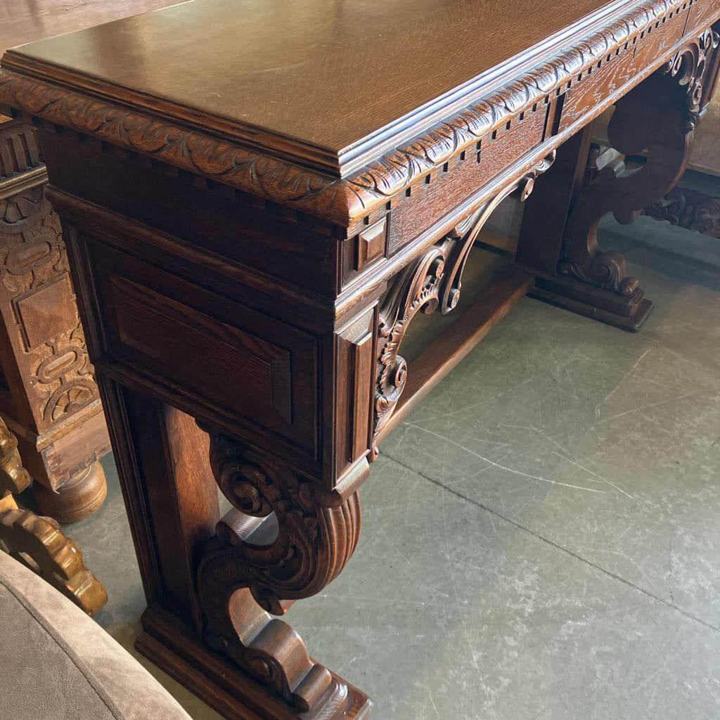 Hand Carved 3 Drawer Console Table