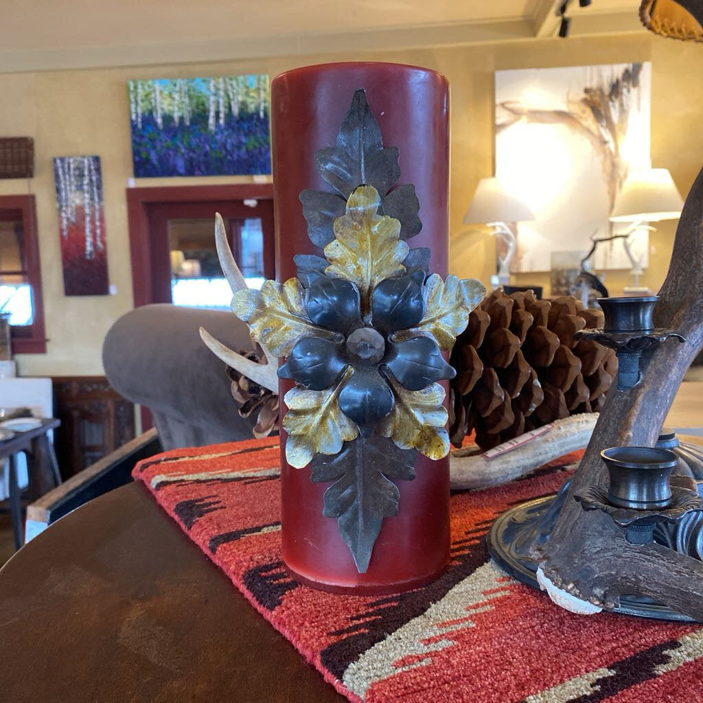 Maroon Candle With Metal Accent