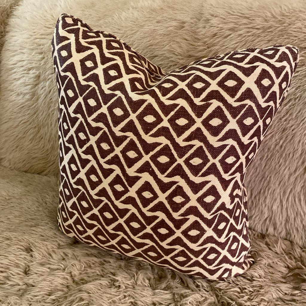 Custom Down Filled Brown And White Patterned Pillow