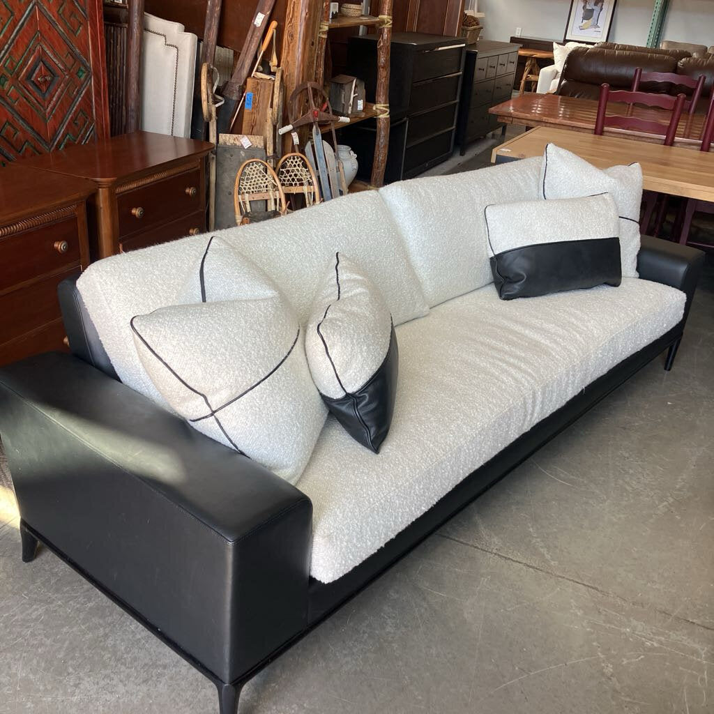 A. Rudin Black Leather & Boucle Down Filled Sofa
