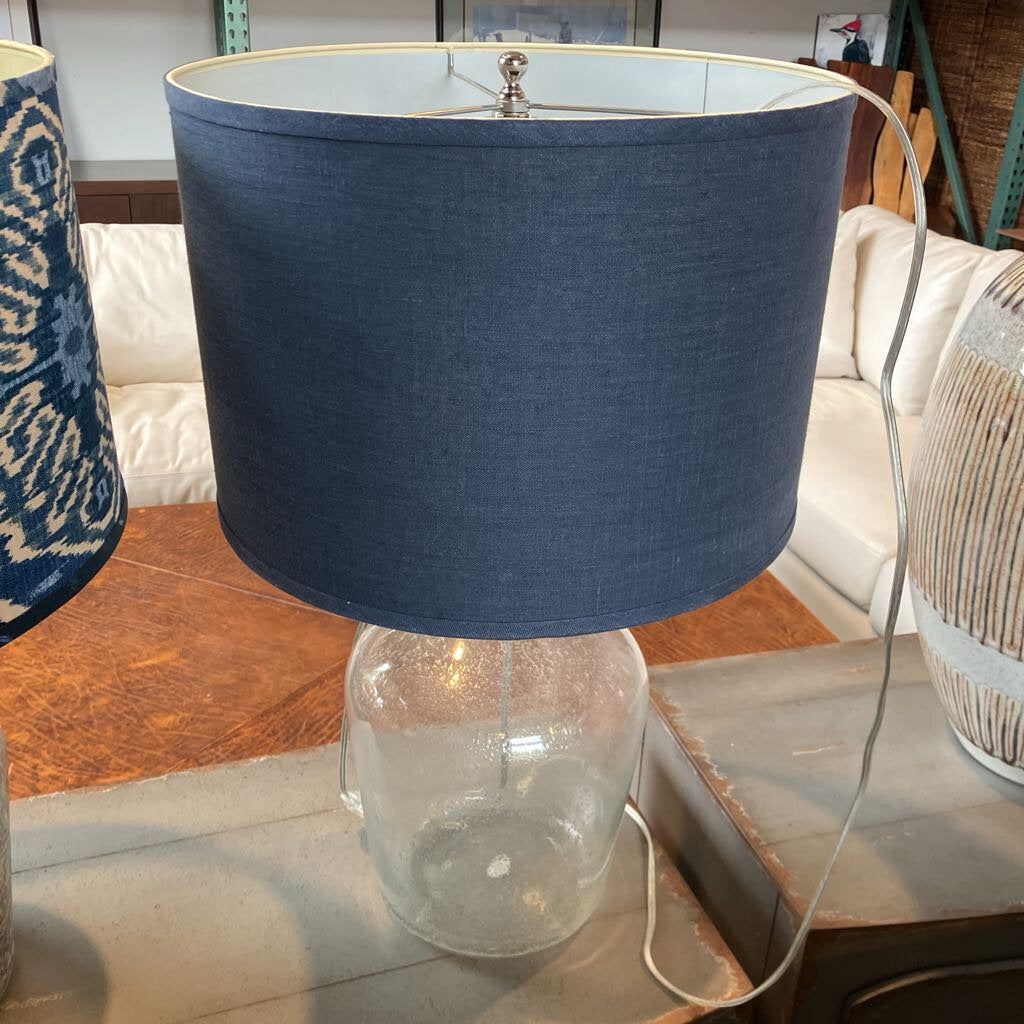 Blue Shade w/ Clear Glass Base Lamp