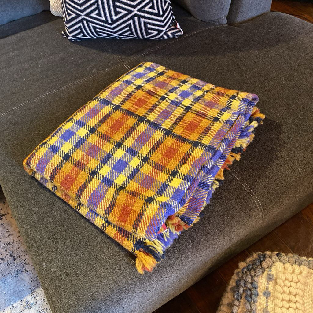 Hand Woven Shetland Wool Plaid Throw Blanket