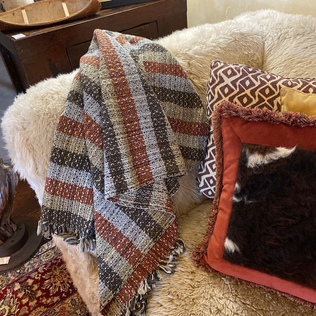 Hand Woven Shetland Wool Striped Throw Blanket