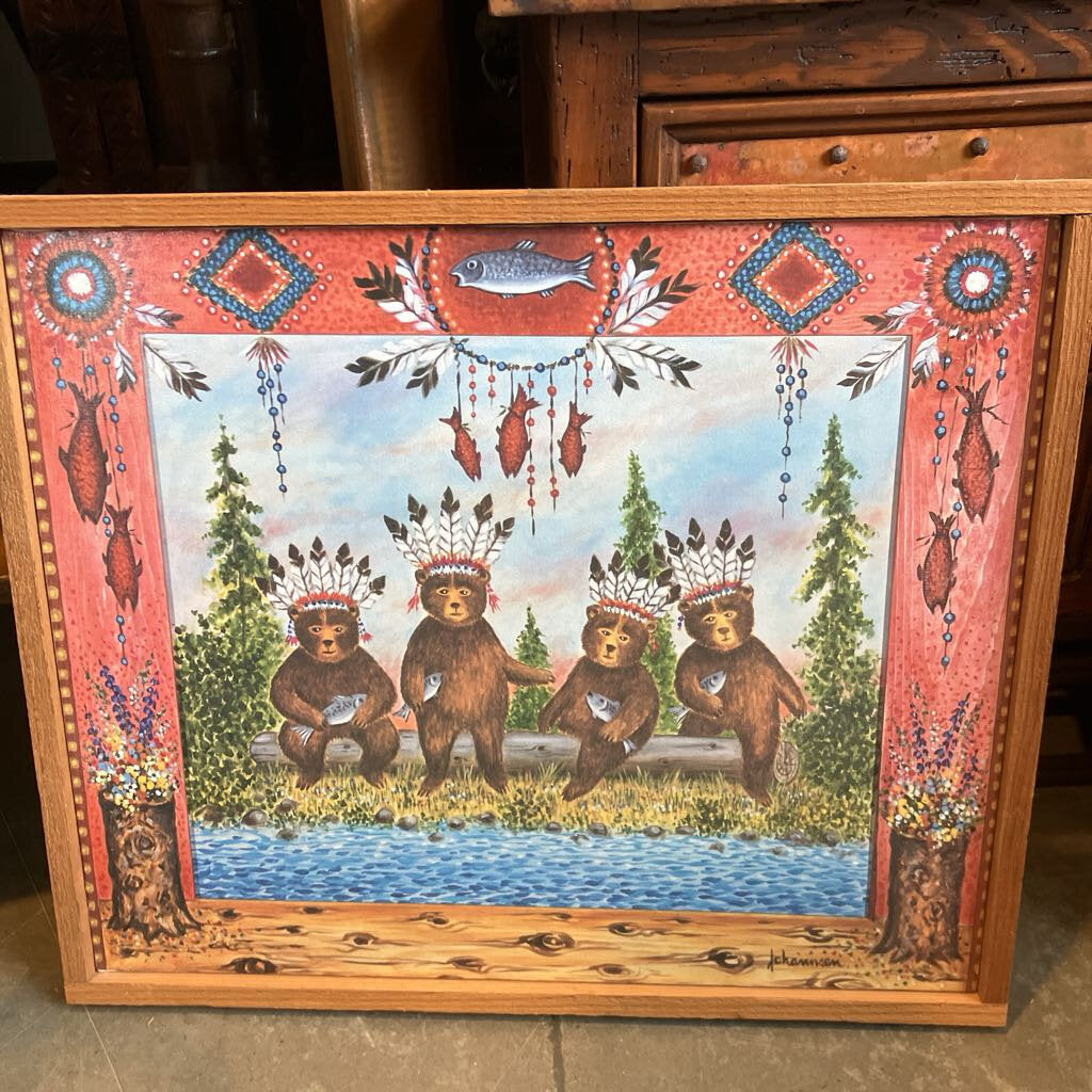 4 Bears on a Log w/ Fish Art