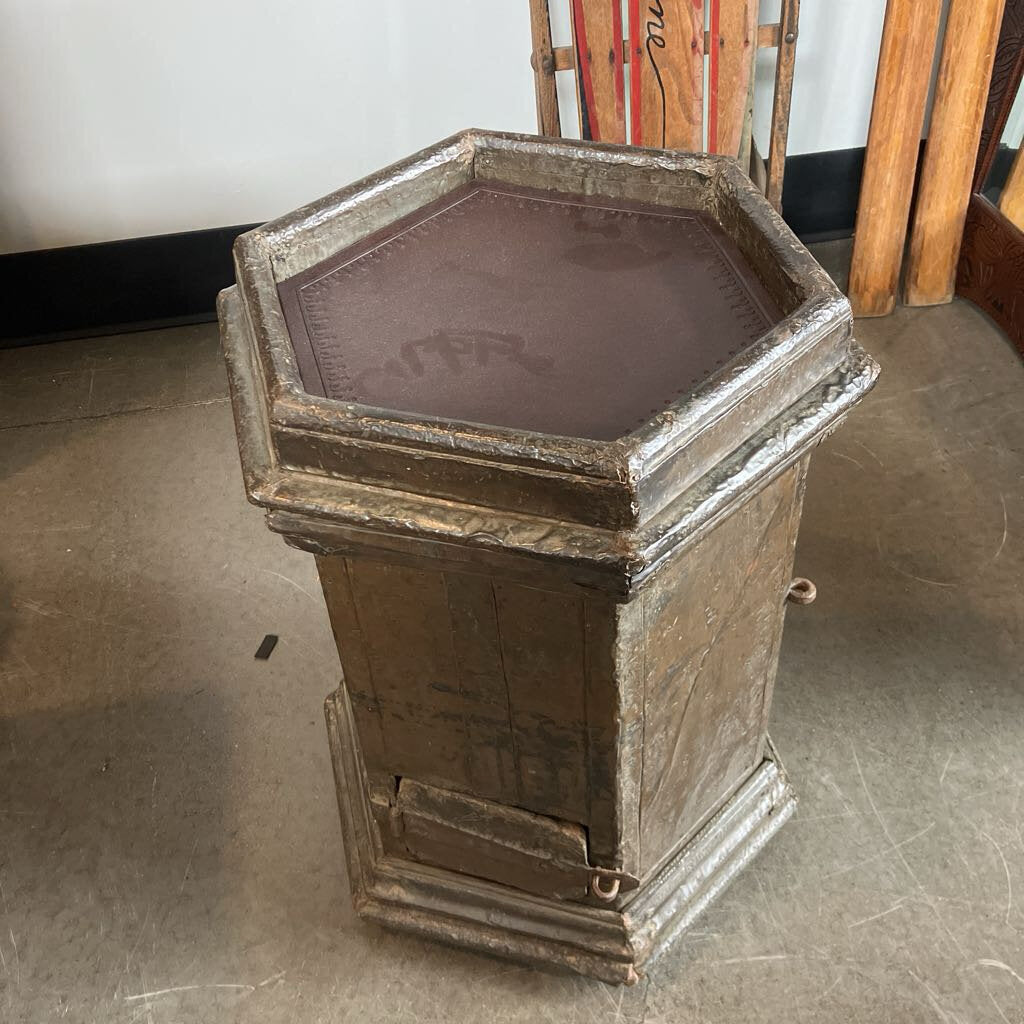 Hexagonal Side Table W/ Leather Top