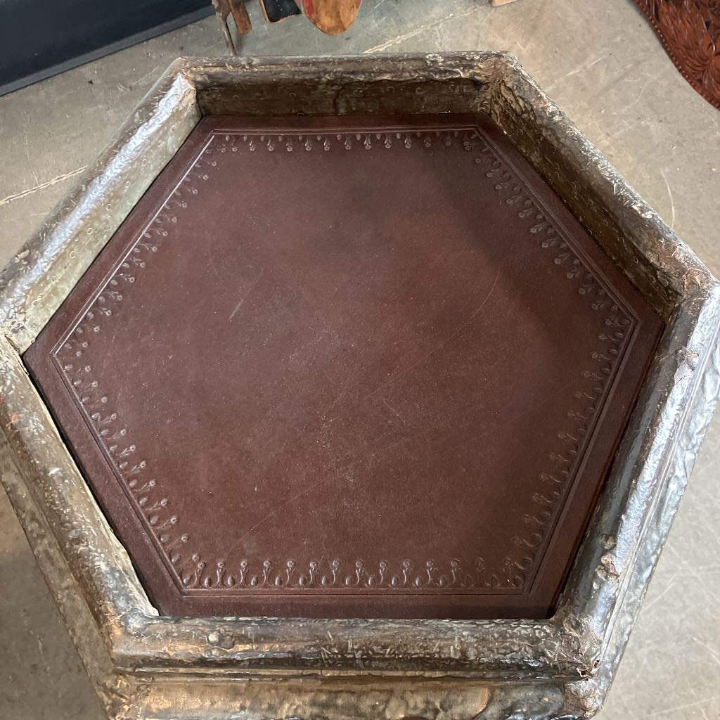 Hexagonal Side Table W/ Leather Top