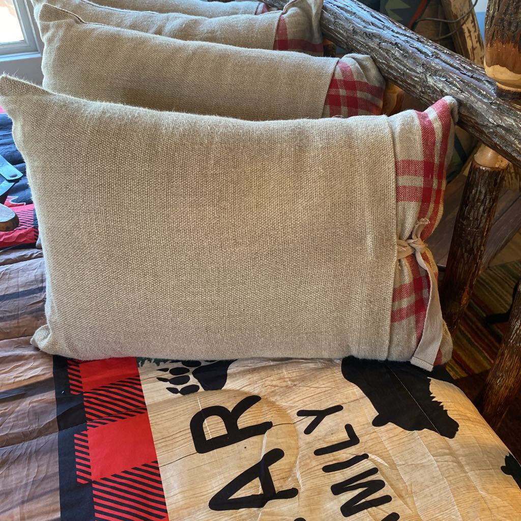 Tan And Red Plaid Pillow