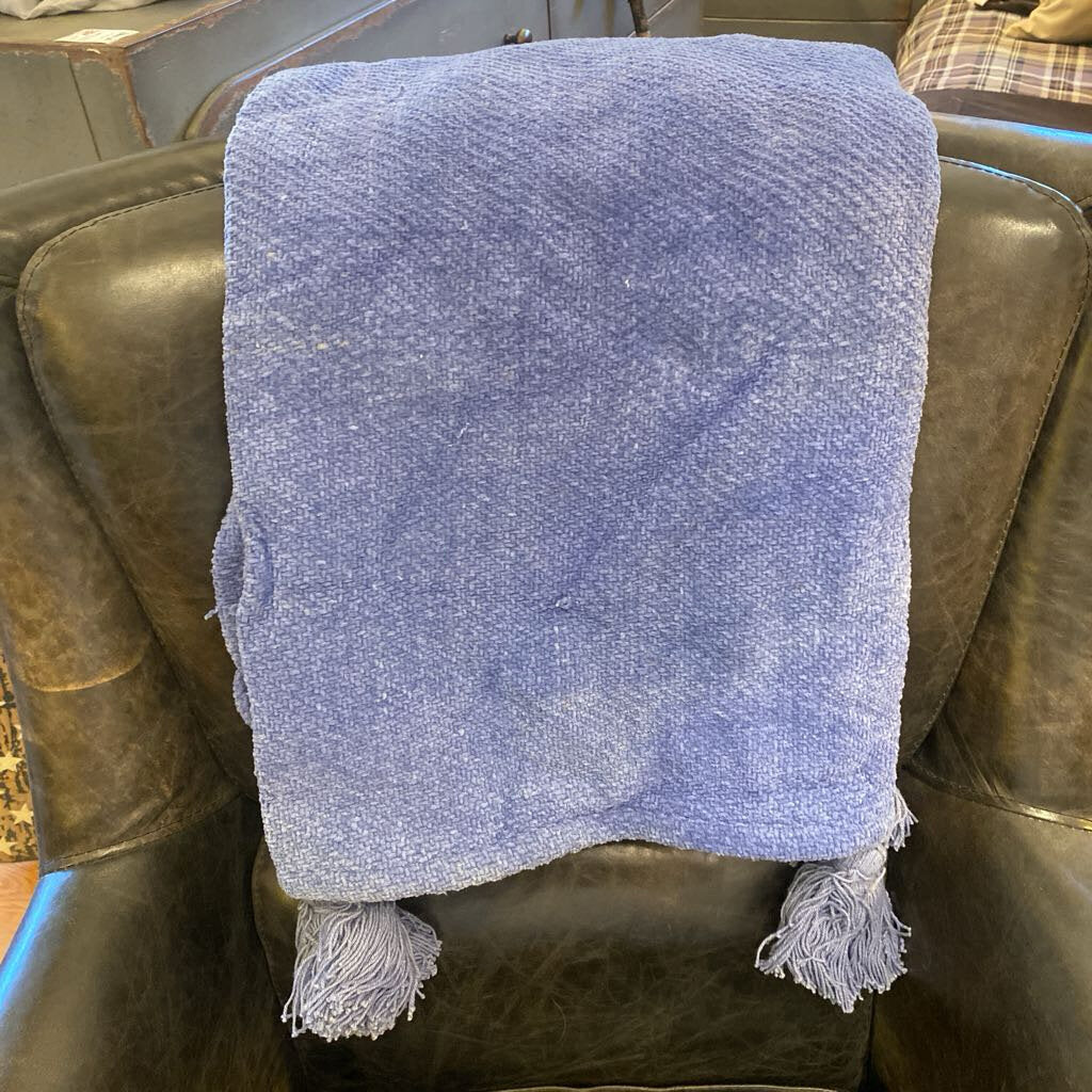 Blue Cotton Chenille Throw Blanket