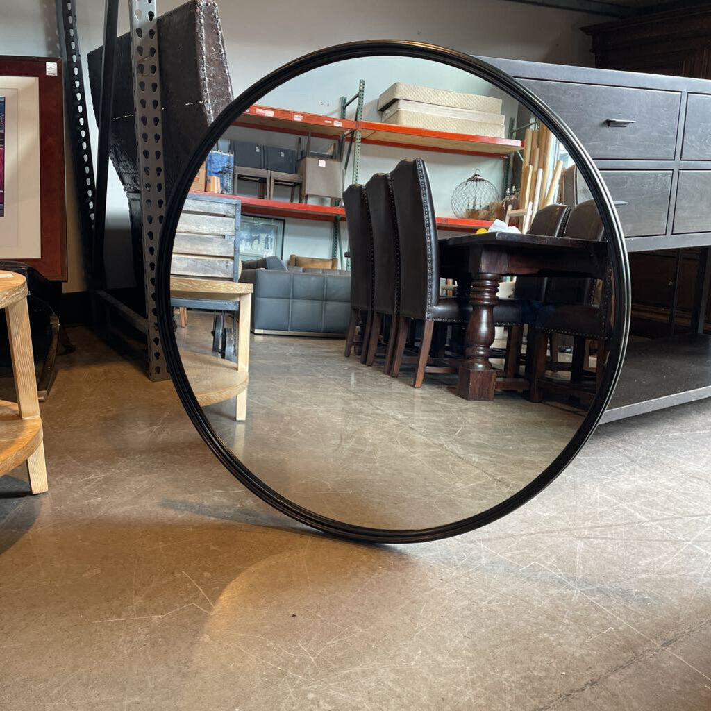 Round Wood Framed Mirror