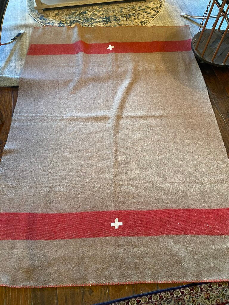 Swiss Army Tan And Red Wool Blanket
