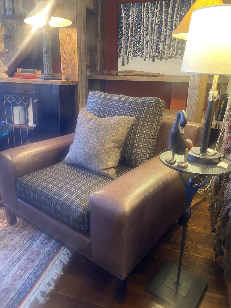 Custom Leather And Upholstered Club Char - Set of 2