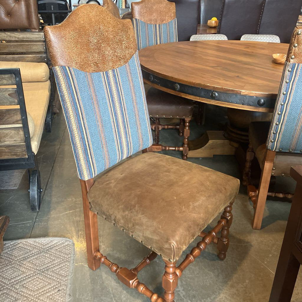 Old Hickory Tannery Western Style Leather & Fabric Dining Chairs - Set of 8