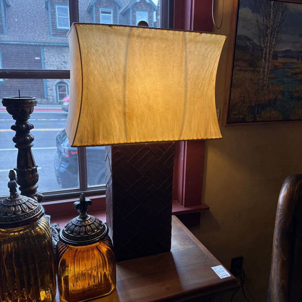 Woven Leather Table Lamp With Rawhide Shade - Set Of 2
