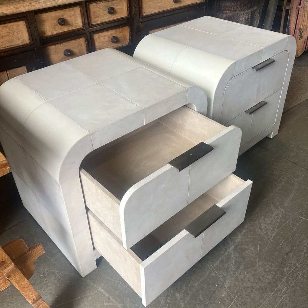 Restoration Hardware Lucien Parchment Closed Nightstands - Set of 2