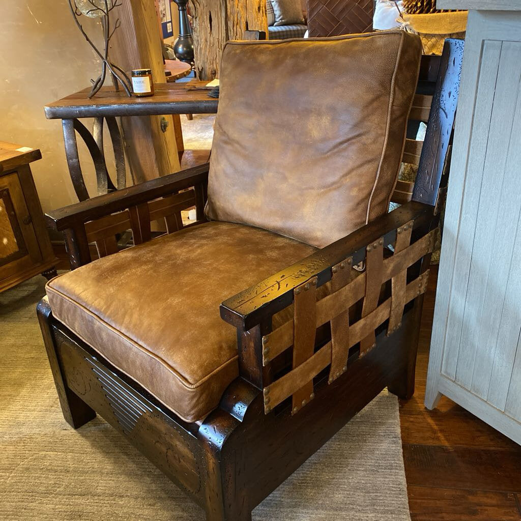 King Hickory Wood And Leather Accent Chair