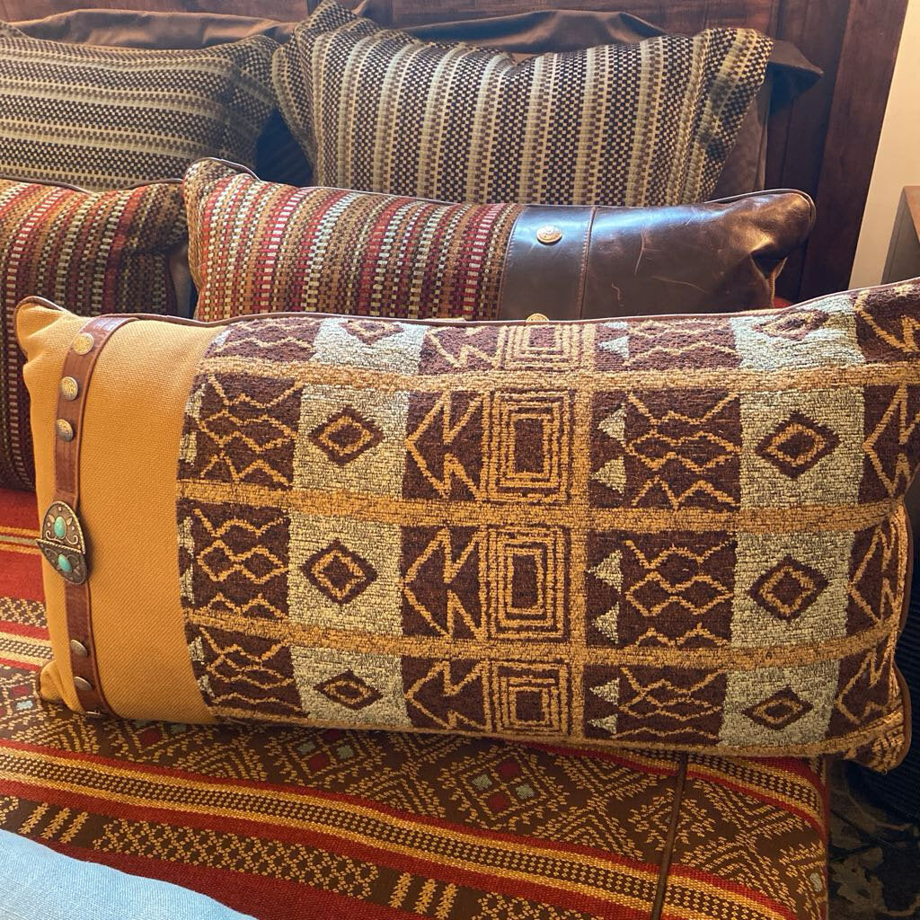 Western Turquoise Strip King Sham With Faux Leather Accent