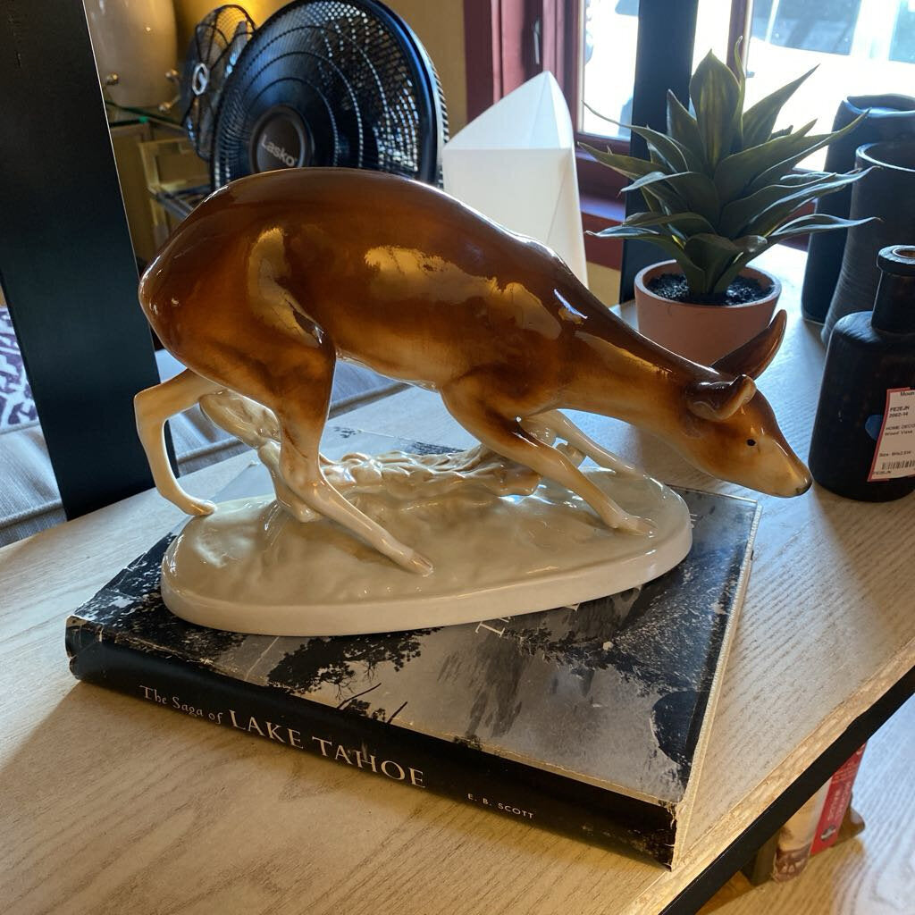 Vintage Royal Dux Porcelain Deer Statue Numbered And Stamped - c1960 Czechoslovakia