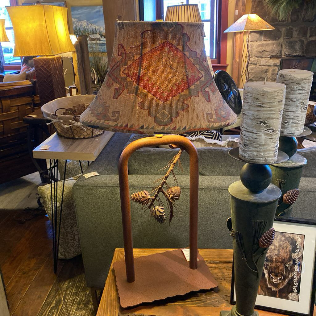 Iron Base Lamp With Pinecone Accent