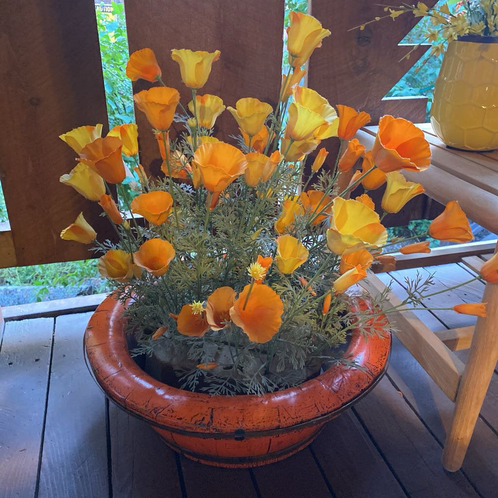 Orange Planter Of Faux Poppies