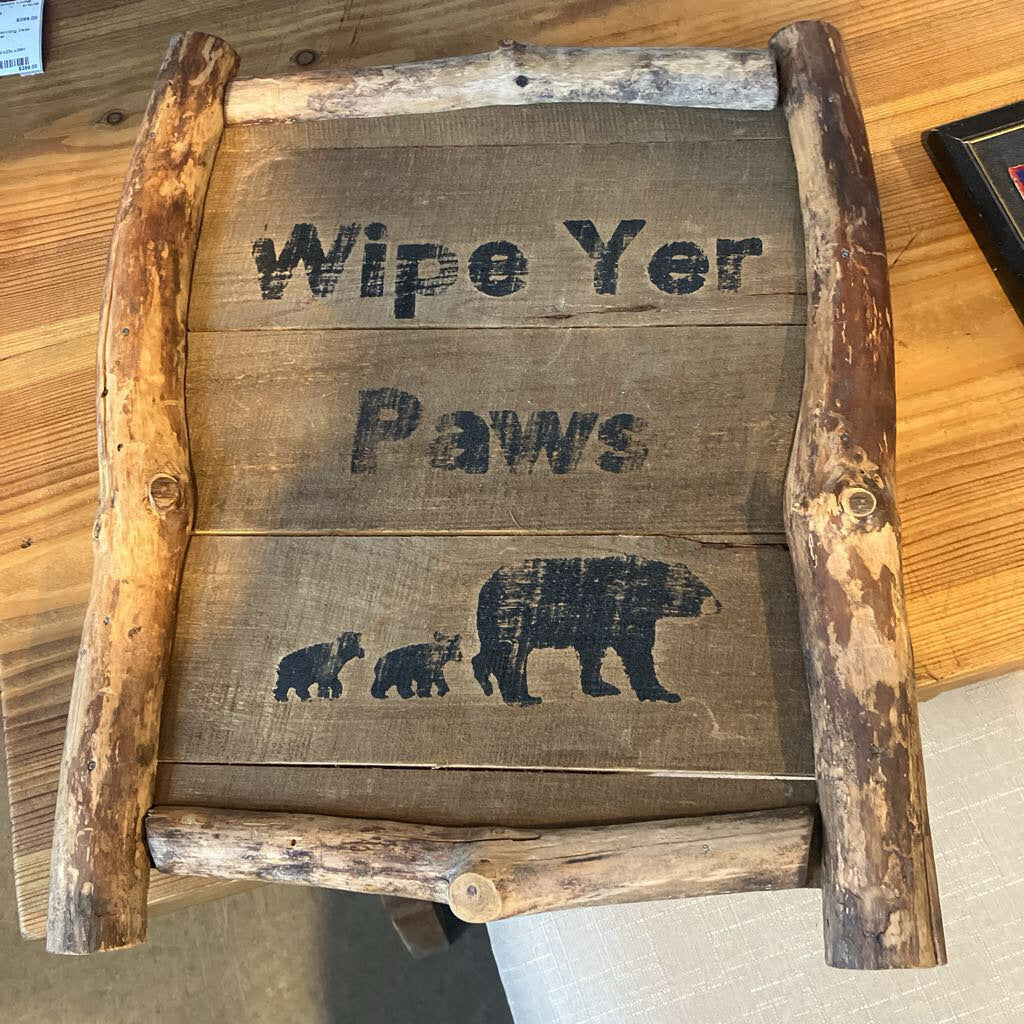 Wooden Wipe Your Paws Sign