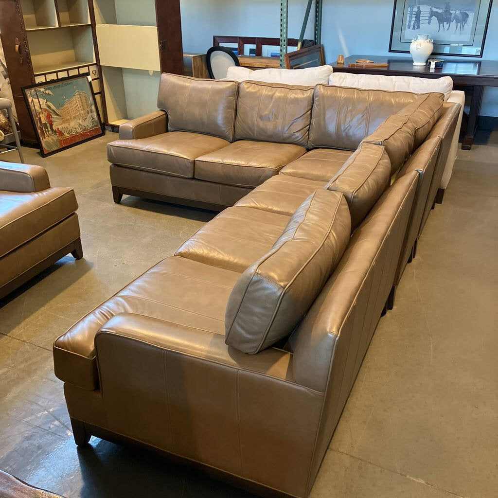 Ethan Allen Arcata Leather Sectional in Sherwood Bark