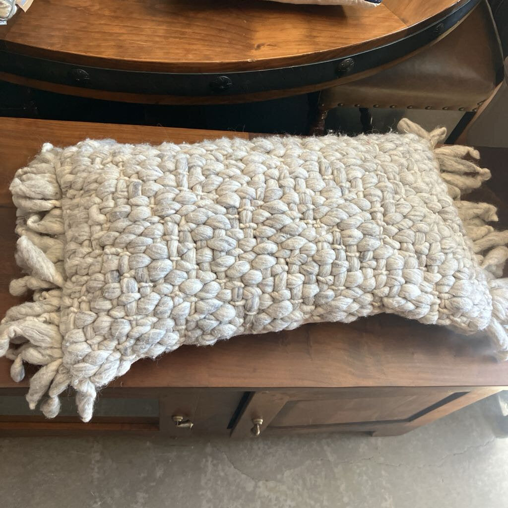 Woven Rectangle Wool Pillow w/ Fringe