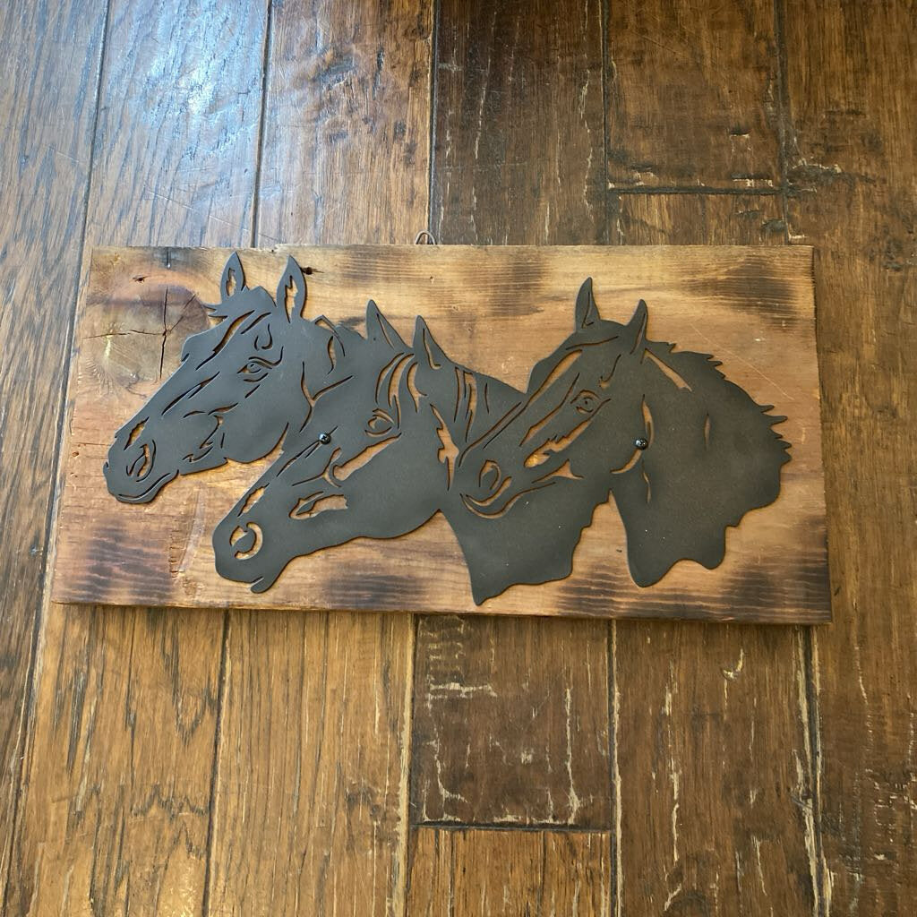 Metal Horses On Barnwood