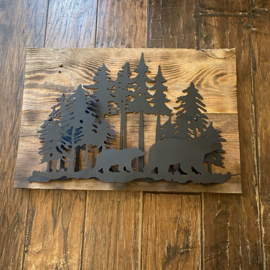 Metal Bears On Barnwood