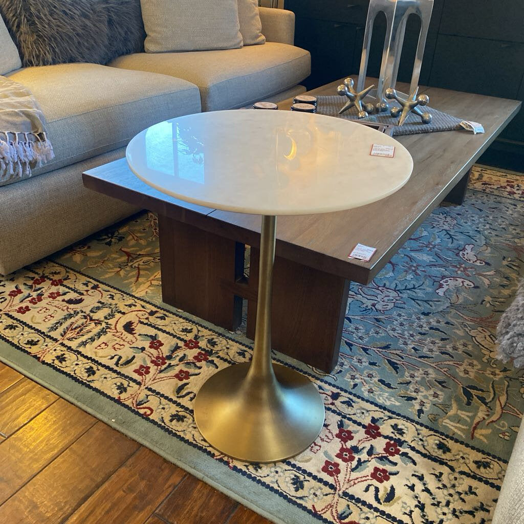 Crate & Barrel Nero White Marbel Round Accent Table