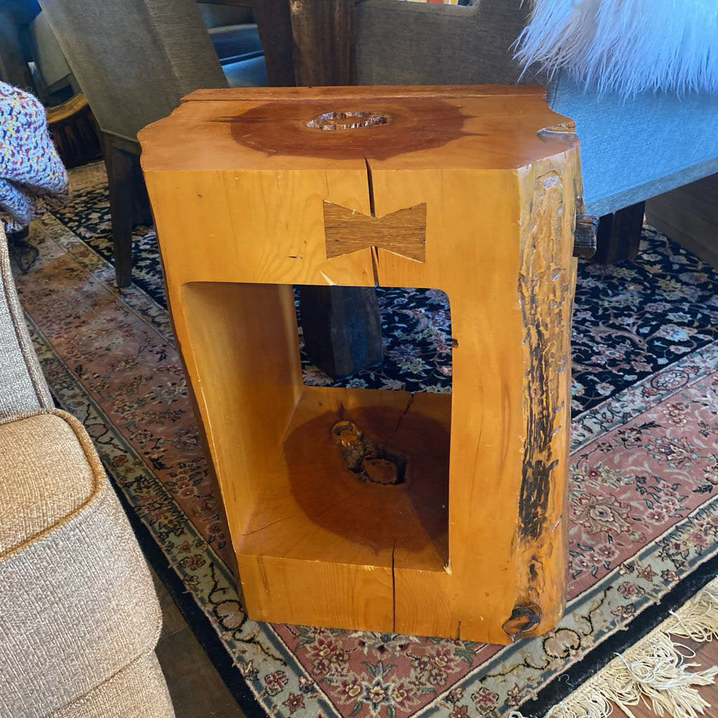 Wood Log Cutout Side Table