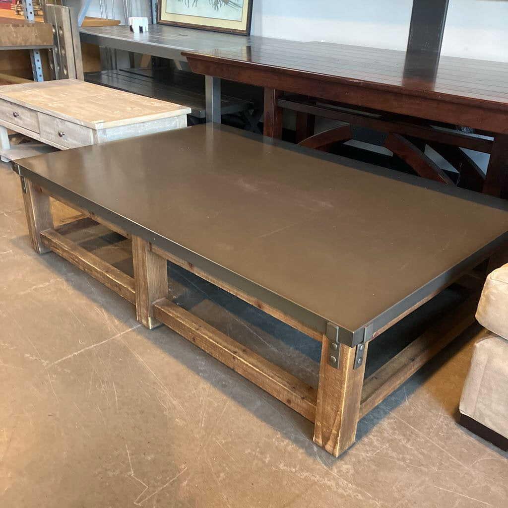 Restoration Hardware Wood & Zinc Coffee Table