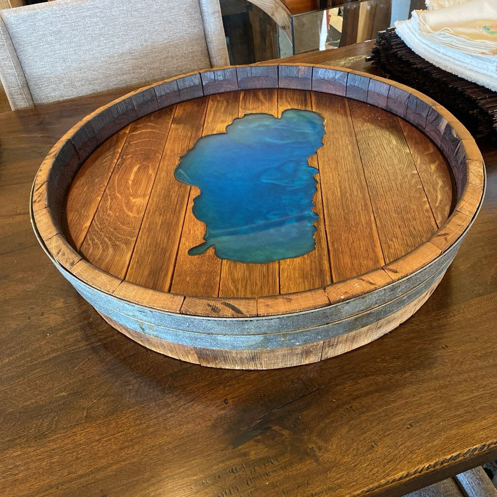 Wine Barrel Lazy Susan With Lake Tahoe Epoxy Inlay By Rustic Incline