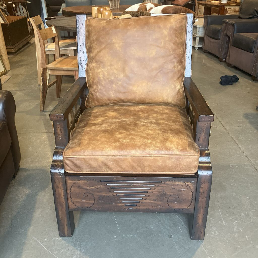 King Hickory Leather & Wood Accent Chair