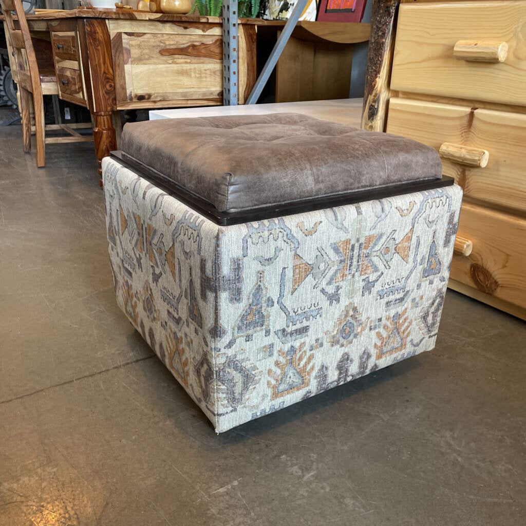 Upholstered Storage Ottoman With Faux Leather Top